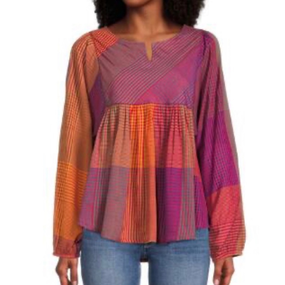 World Market Pink And Orange Plaid Madras Top🍿